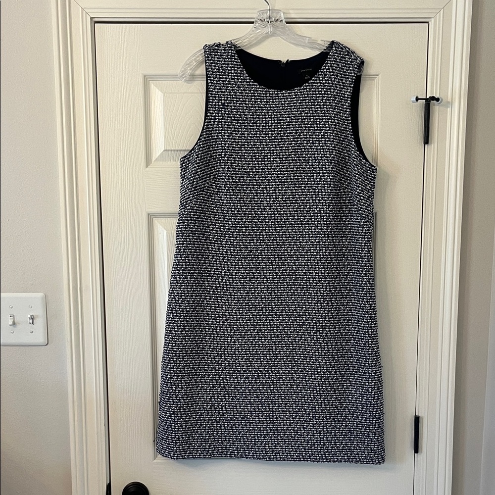 Ann Taylor navy black and white tweed dress size 14 like new